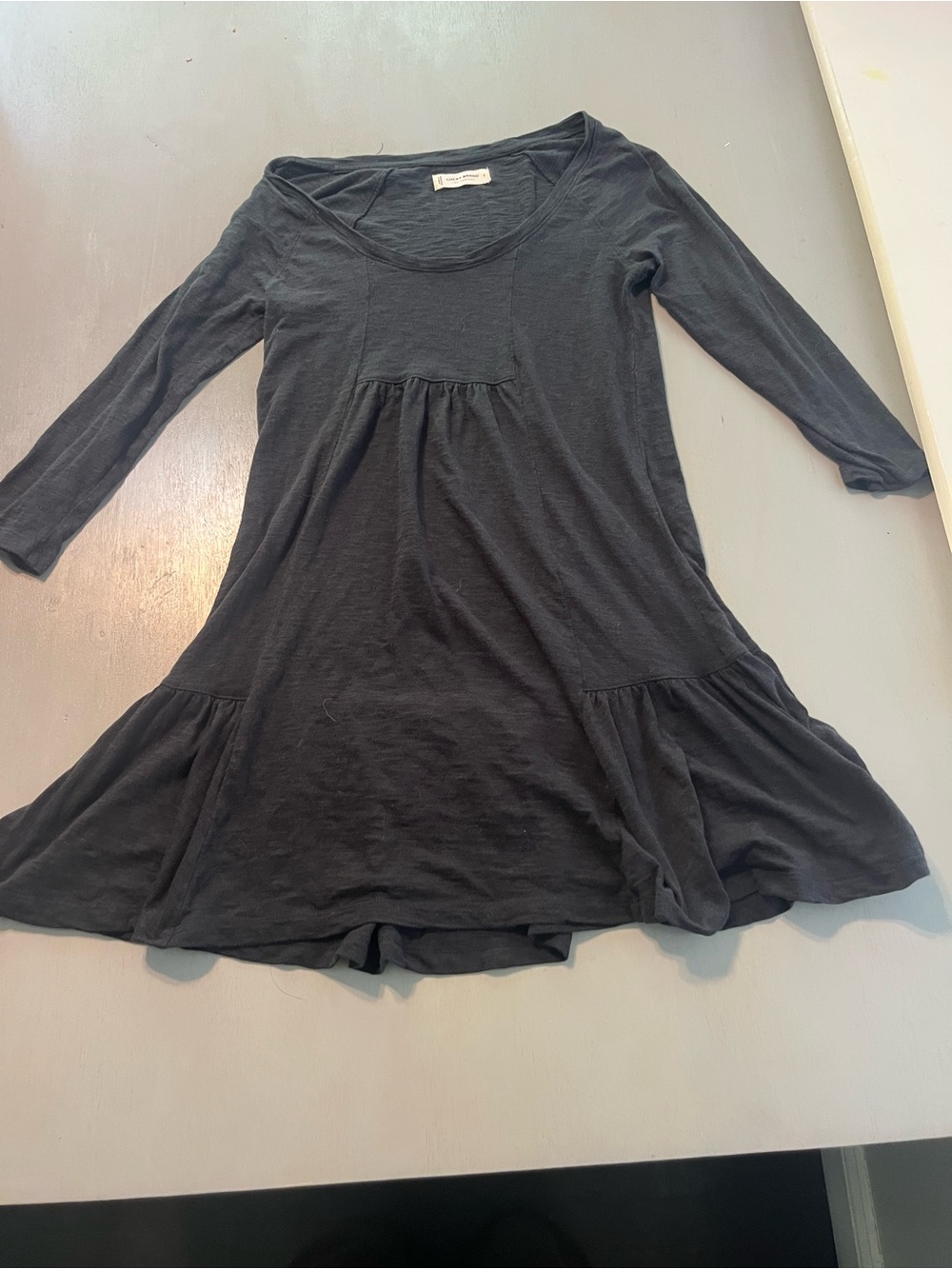 Lucky Brand Long Sleeve Scoop Neck Ruffle Drop Waist Dress Charcoal Black S